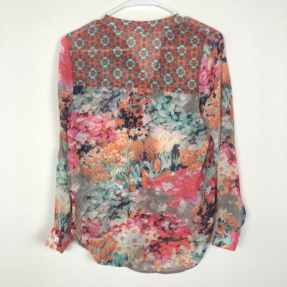 Anthropologie Fig & Flower Colorful Floral Blouse - Picture 4 of 6